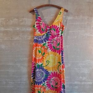 448a. colorful vintage McMerny's Honolulu floral sleeveless a line maxi dress S?